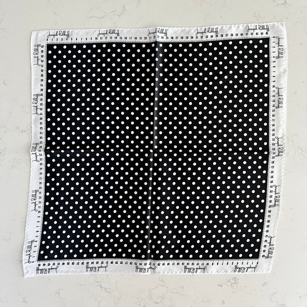 Joseph Ribkoff Classic Satin Poly Polka Dot Bandana/Square Scarf Blk Wht NWOT